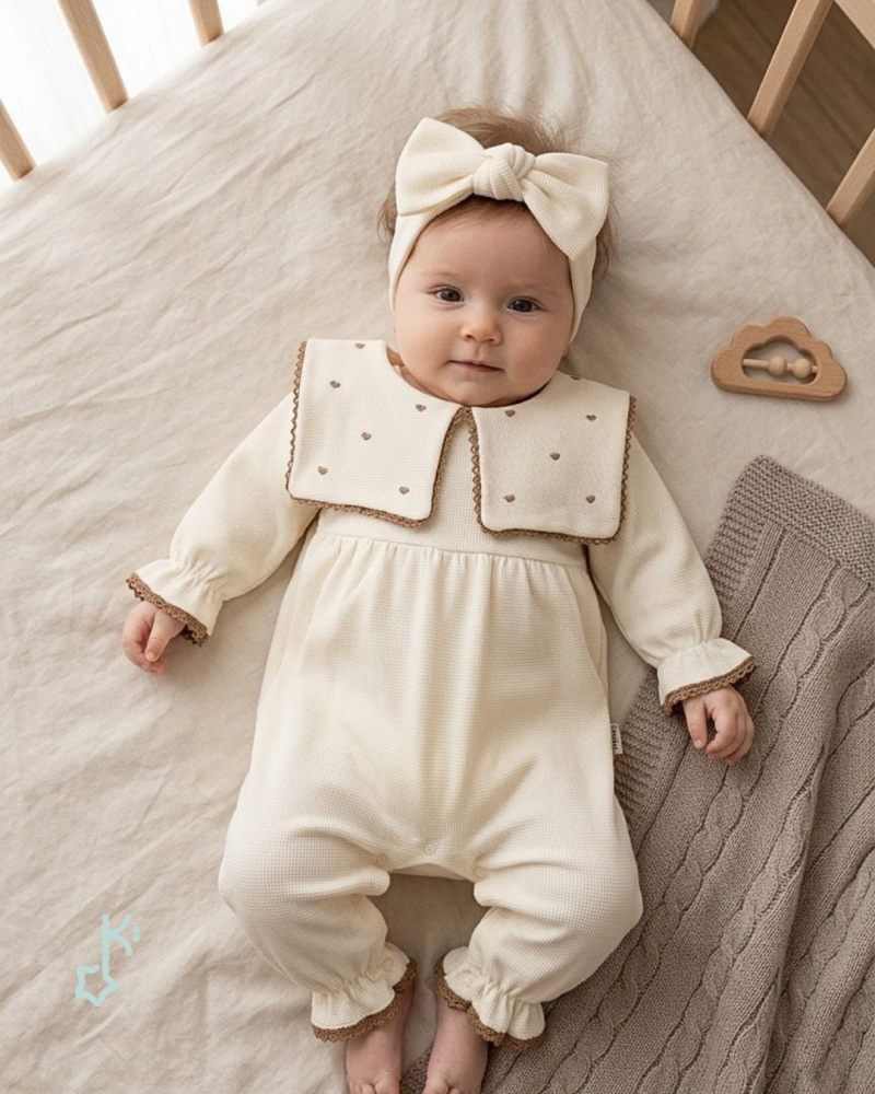 Cream Lace-Trimmed Overall with Matching Headband