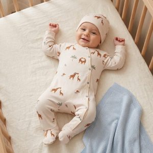 Baby Giraffe Footed Overall with Matching Hat