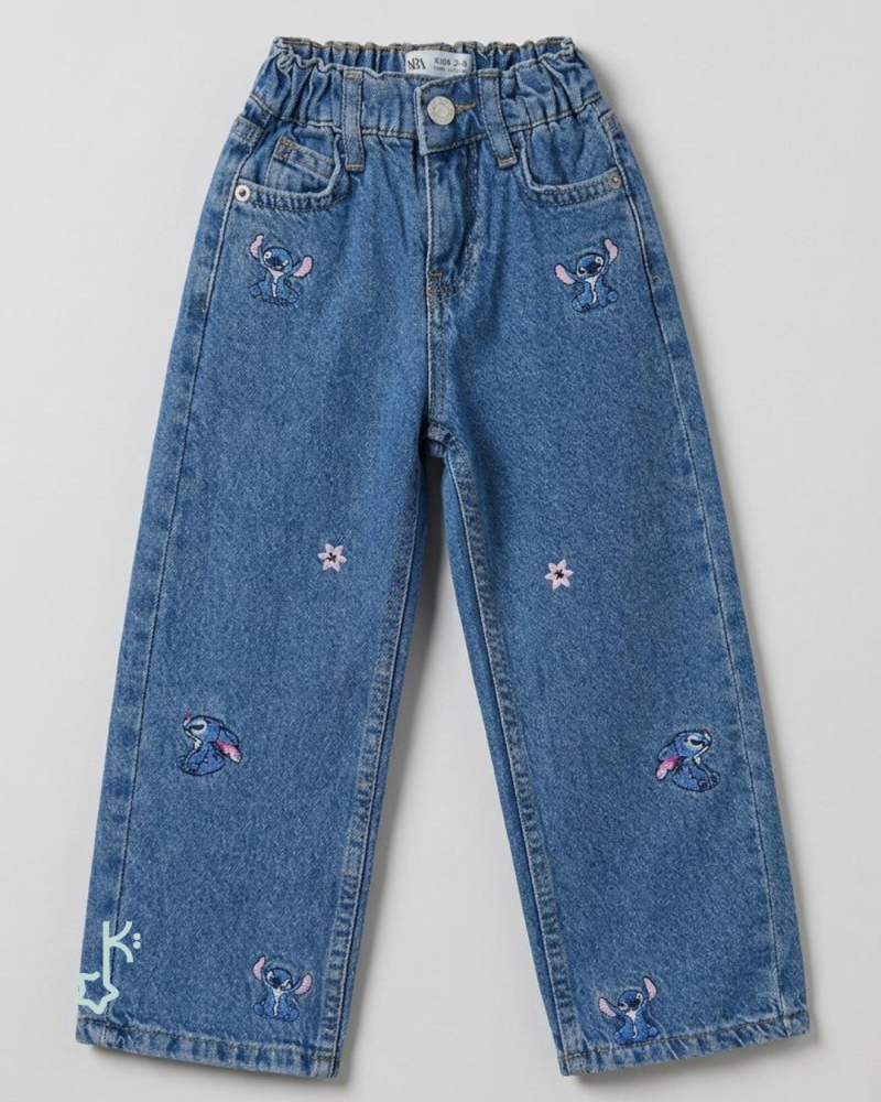 Stitch Embroidered Denim Pants