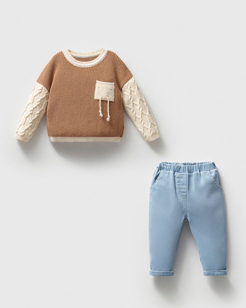 Casual Contrast Knit Set