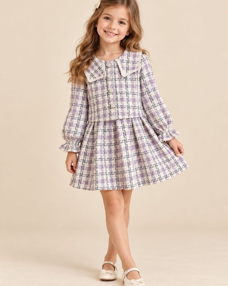 Lavender Plaid Dress with Jacket