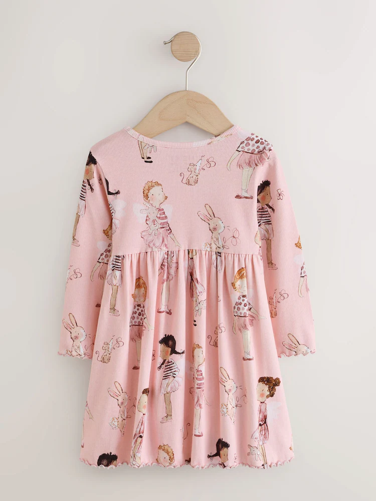 Pink Fairy Bunny Long Sleeve Ribbed Dress - Image 2