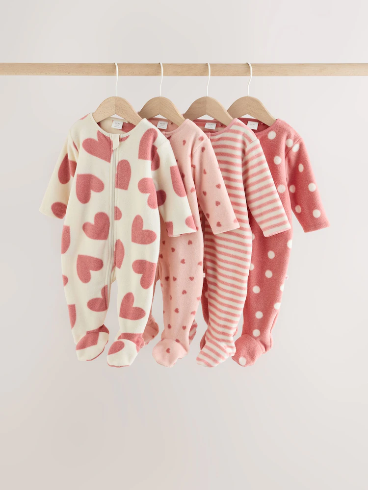 Pink Heart Baby Micro Fleece Two-Way Zip Sleepsuits