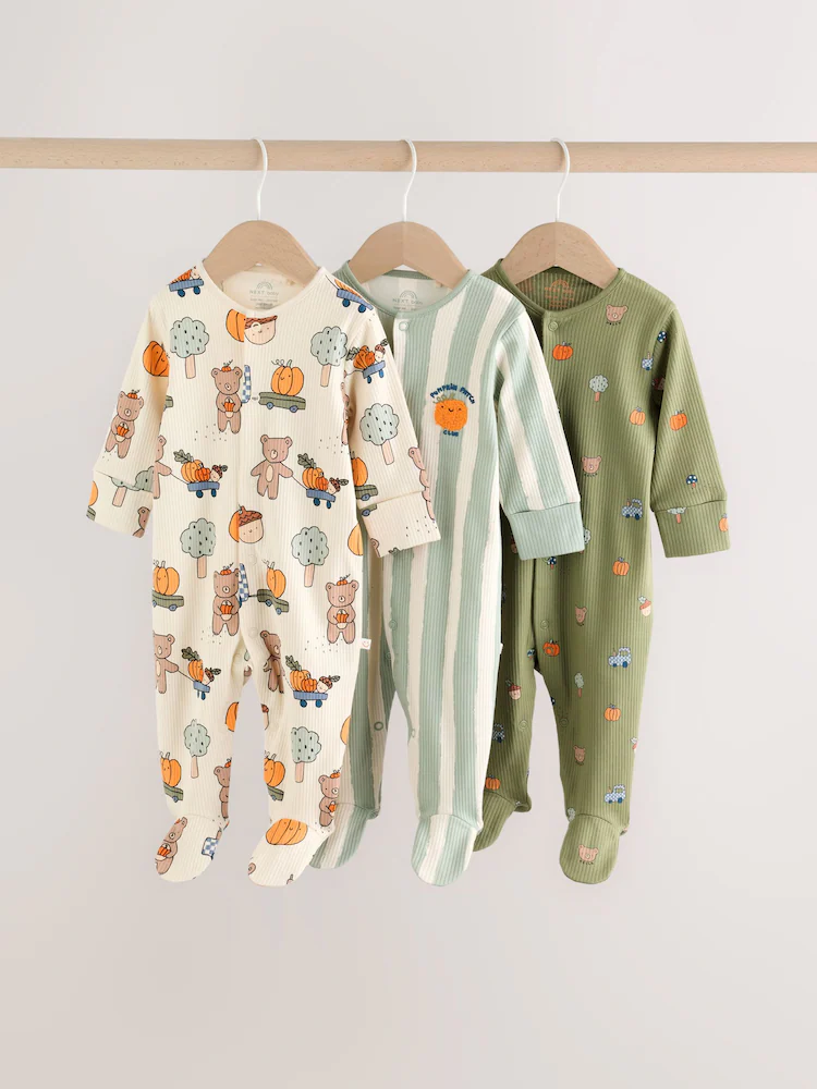Sage Green Pumpkin Sleepsuits 3 Pack