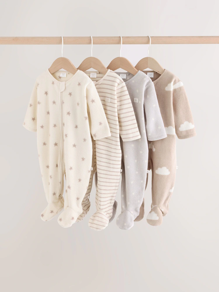 Neutral Micro Fleece Two Way Zip Baby Sleepsuits