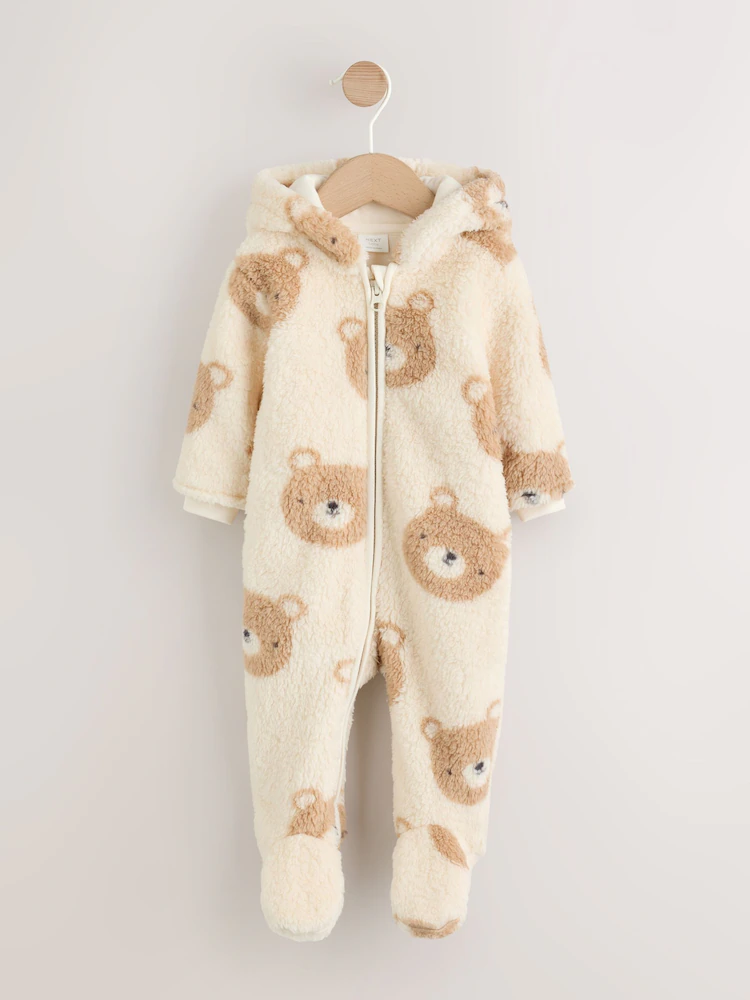 Neutral Bear Fleece Baby Pramsuit