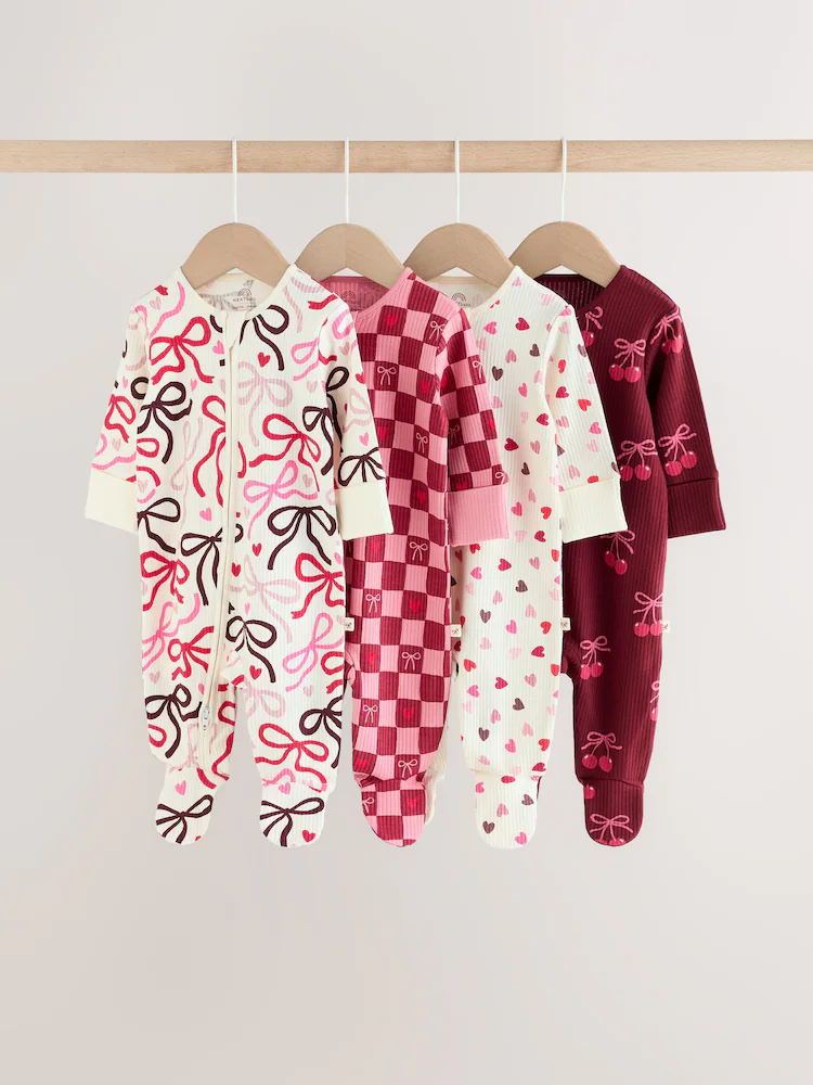 Berry Bow Two-Way Zip Baby Sleepsuits
