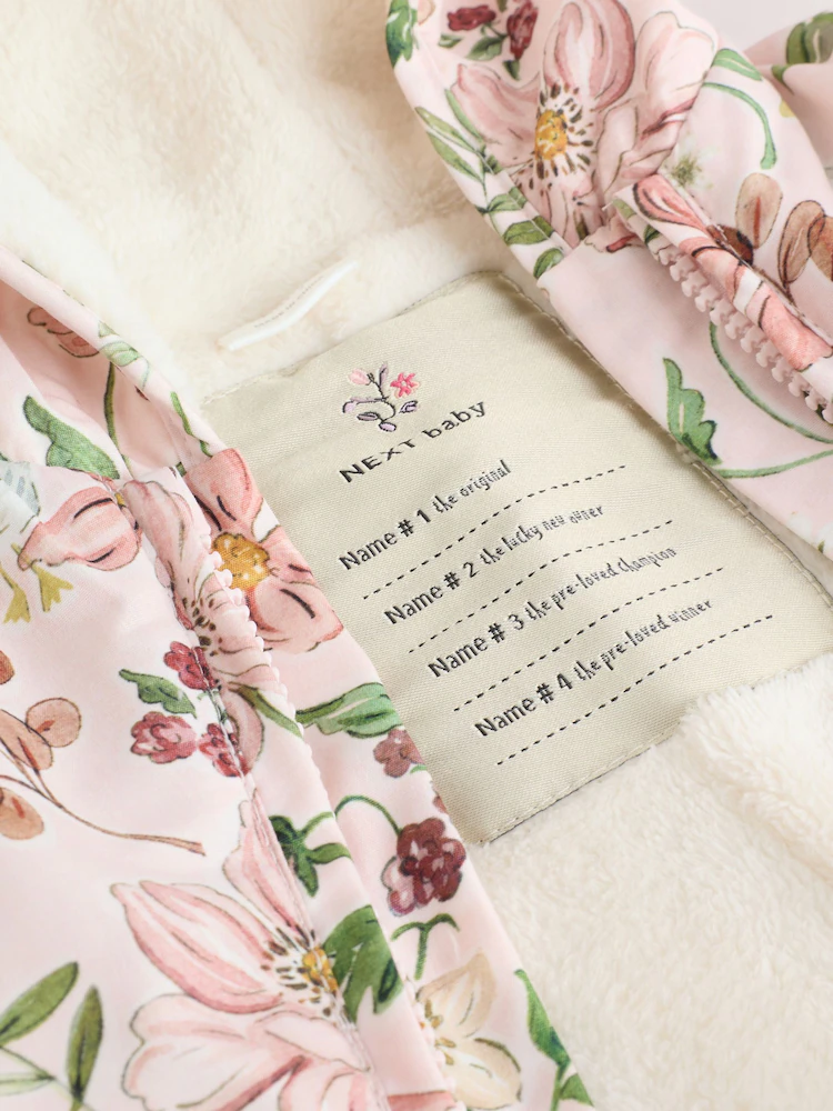 Pink Floral All-Over Printed Double Zip Baby Hooded Pramsuit - Image 9