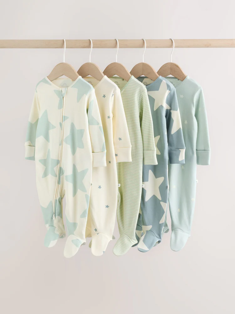 Green Star Two-Way Zip Baby Sleepsuits