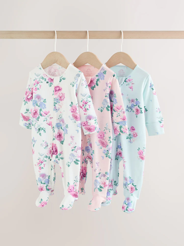 Pink Flower Two-Way Zip Baby Sleepsuit