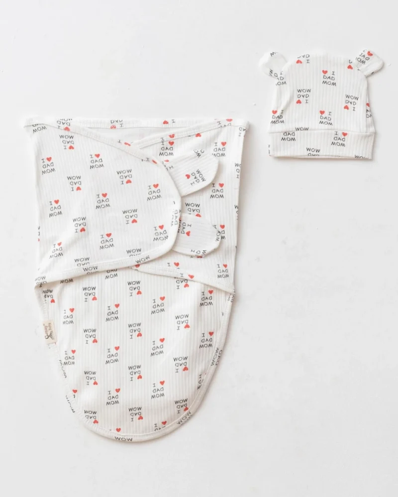 I Love Mom & Dad Swaddle with Matching Hat