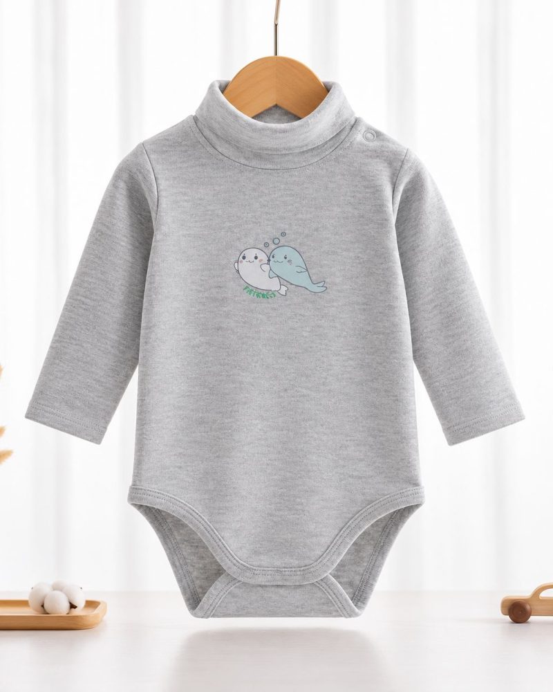 Just Kidding® Grey Seal Print Turtleneck Baby Bodysuit