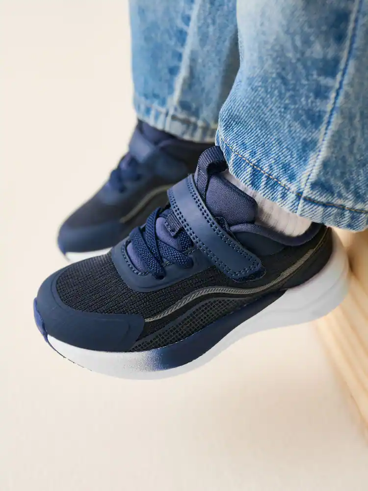 Navy Touch Fastening Elastic Lace Trainers