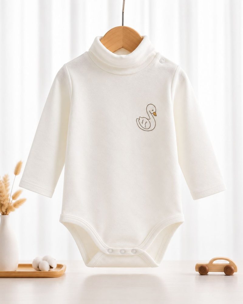 Just Kidding® Ivory Swan Cotton Baby Bodysuit