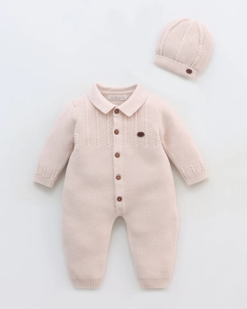 Classic Knitted Baby Romper & Matching Hat Set