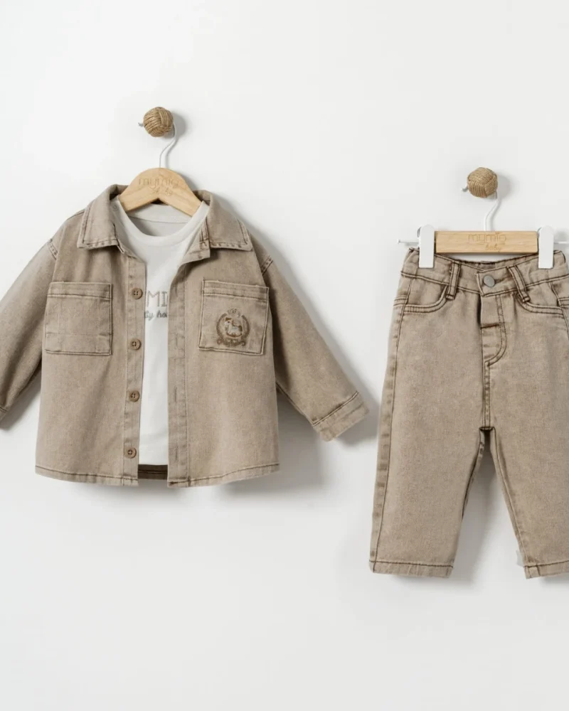 Beige Denim Jacket & Pants Set