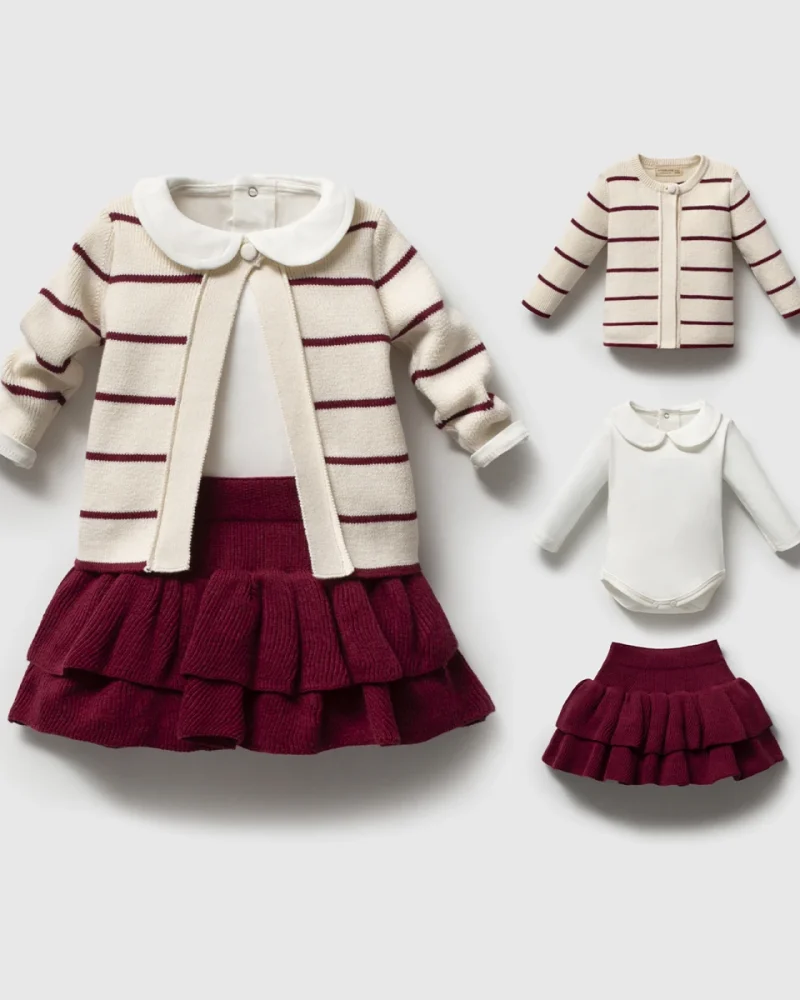 Burgundy Ruffle Skirt Knit Baby Girl Set