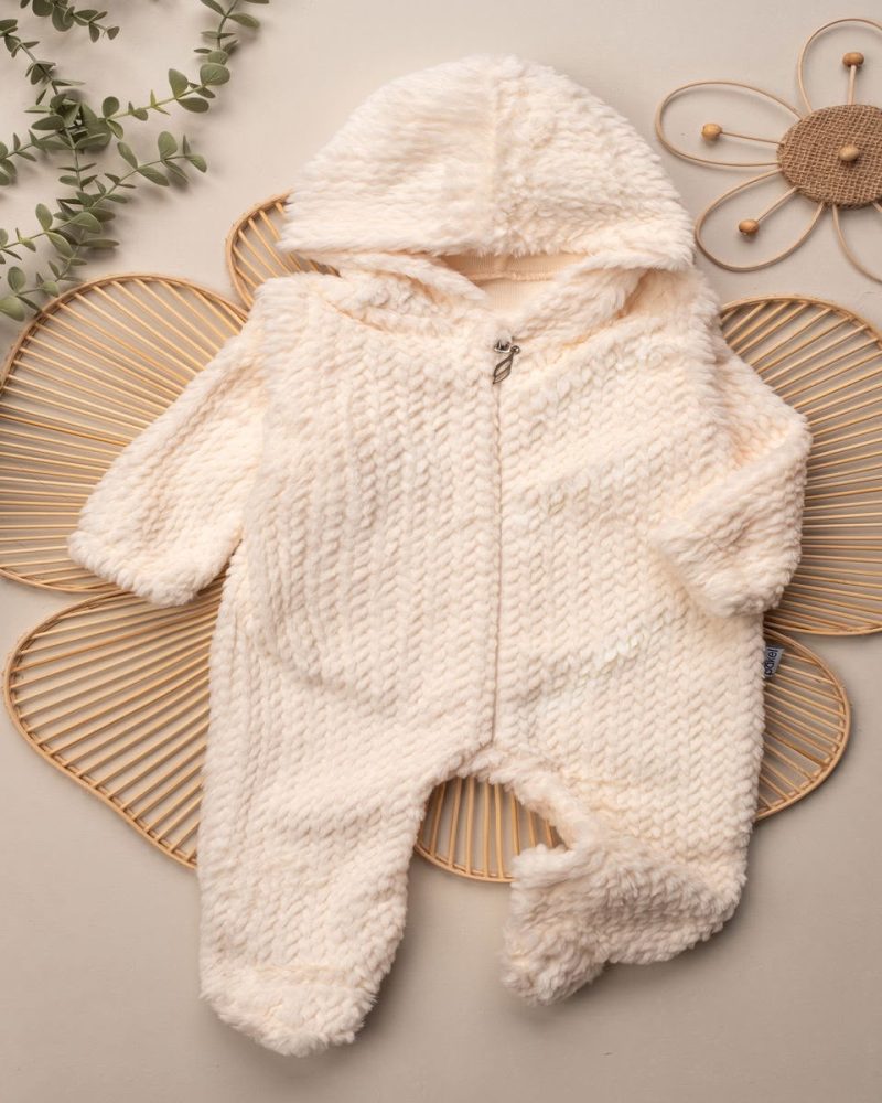 Ivory Cozy Hooded Fleece Overall