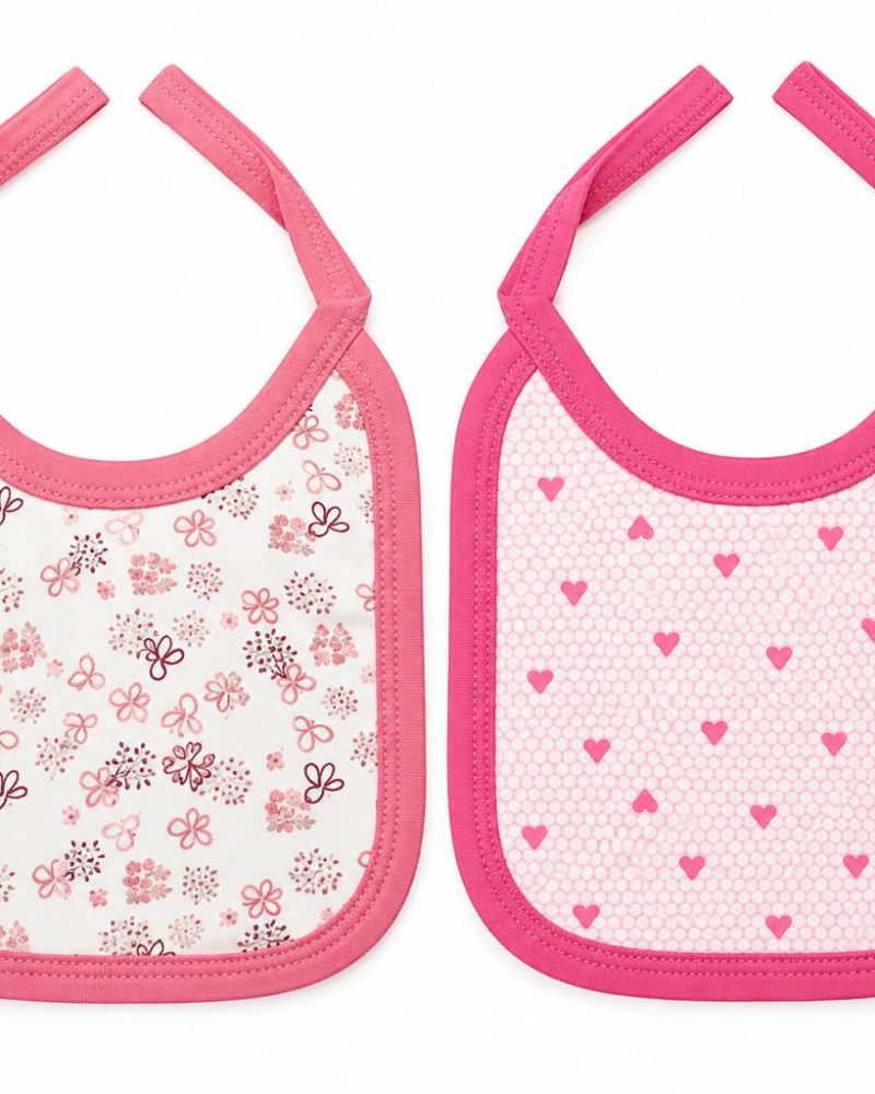Pink Floral & Hearts 2-Pack Baby Bibs