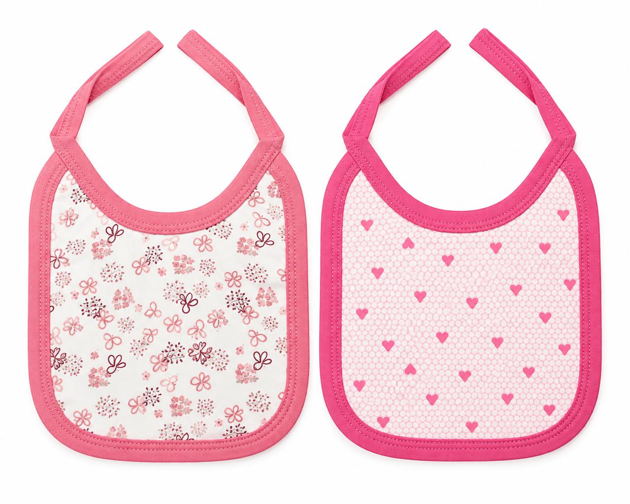 Pink Floral & Hearts 2-Pack Baby Bibs