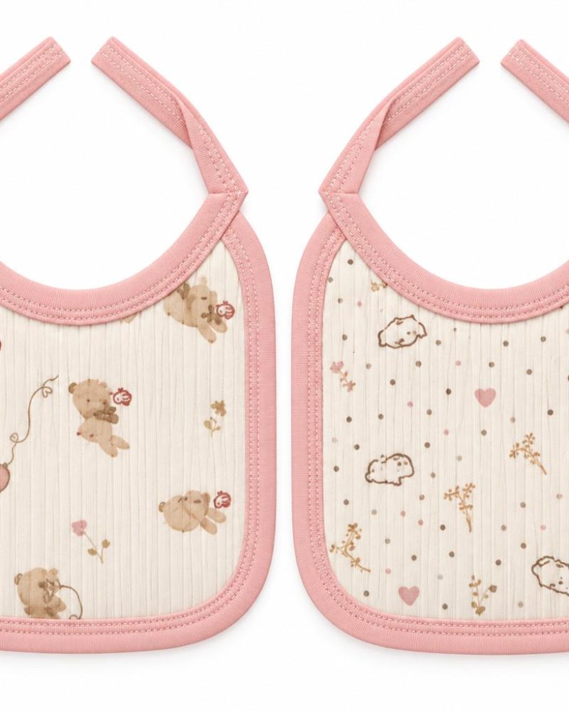 Pink Teddy Bear & Cloud 2-Pack Baby Bibs
