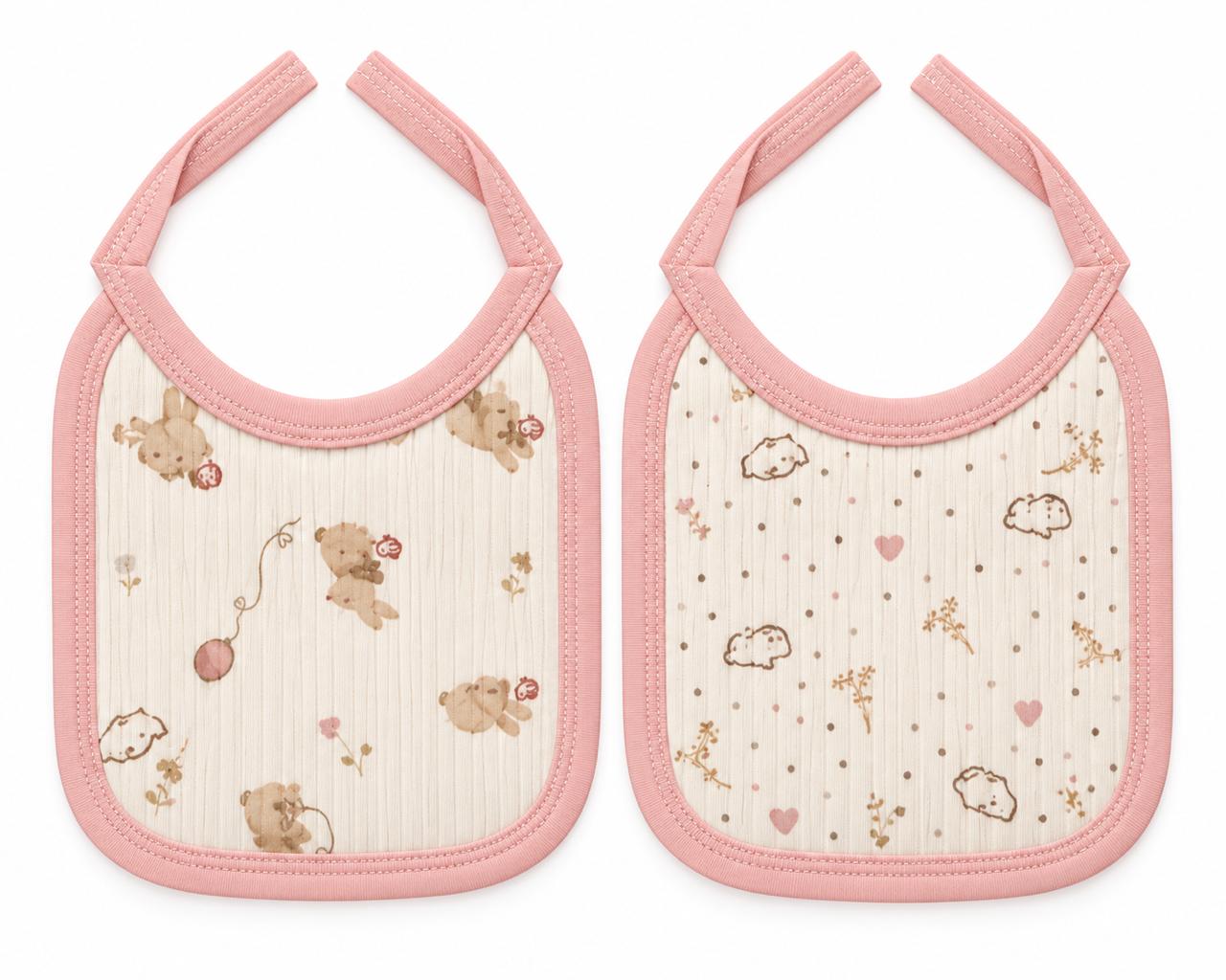 Pink Teddy Bear & Cloud 2-Pack Baby Bibs