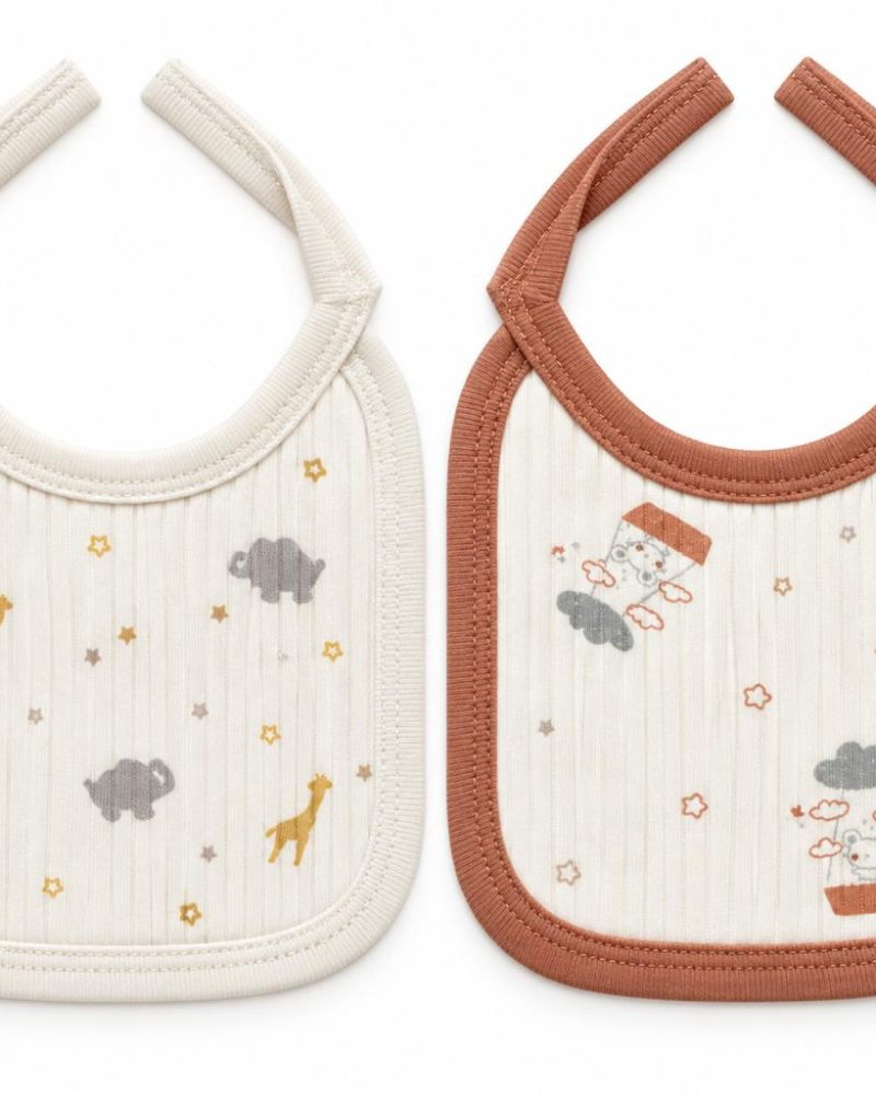 Safari Animals & Clouds 2-Pack Baby Bibs