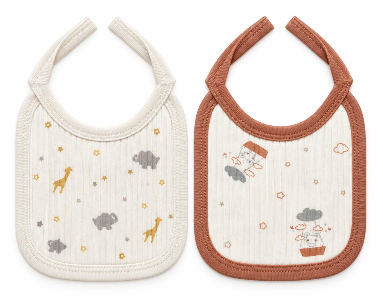 Safari Animals & Clouds 2-Pack Baby Bibs