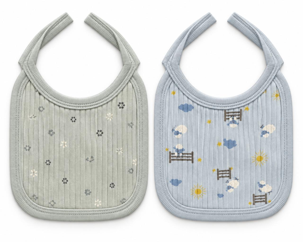 Green Flowers & Blue Sky 2-Pack Baby Bibs