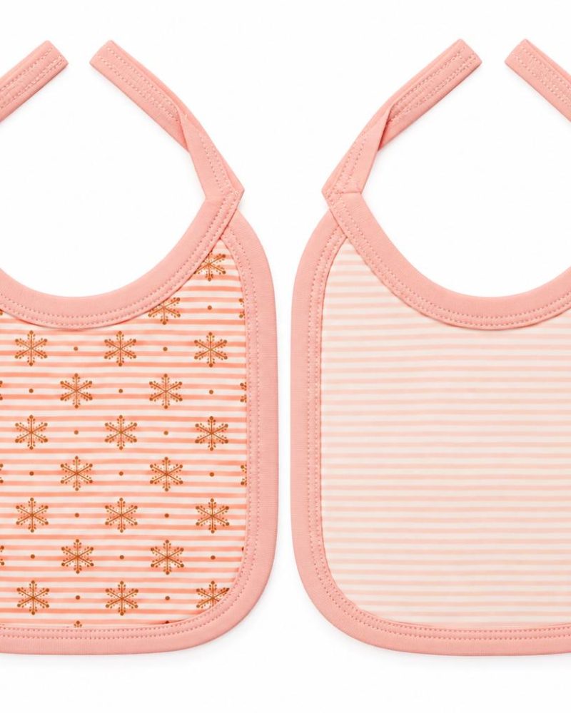 Pink Snowflake & Stripes 2-Pack Baby Bibs