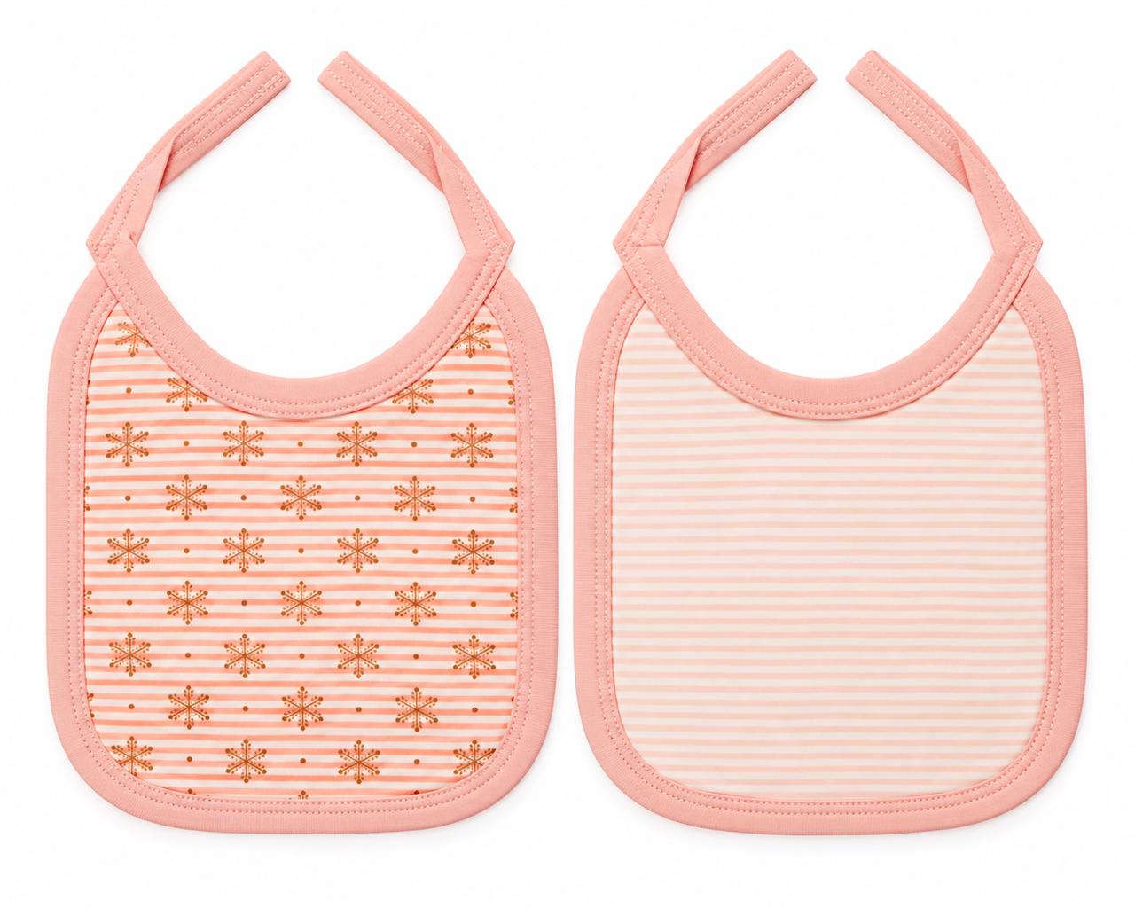 Pink Snowflake & Stripes 2-Pack Baby Bibs