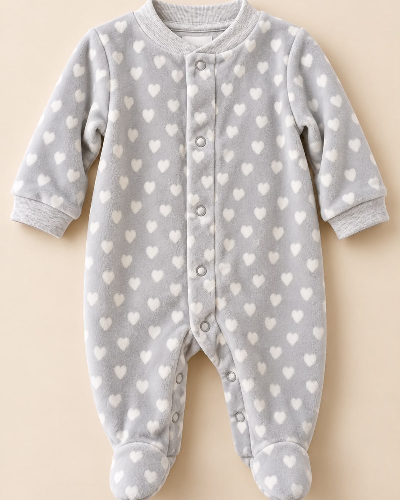 Carters Grey Heart-Print Footed Baby Overall