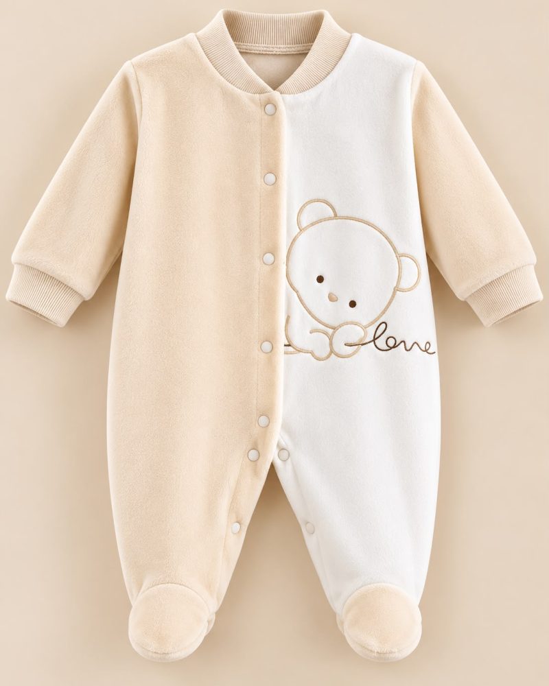 Cream & Beige Teddy Bear Baby Overall