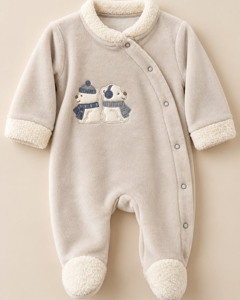 Teddy Bear Sherpa-Lined Footed Baby Overall