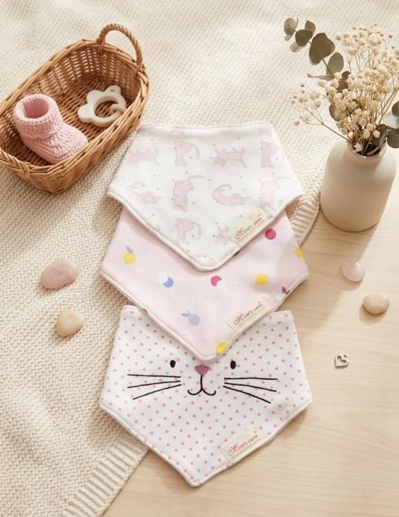 Pink Cat Face pack of 3 Bibs