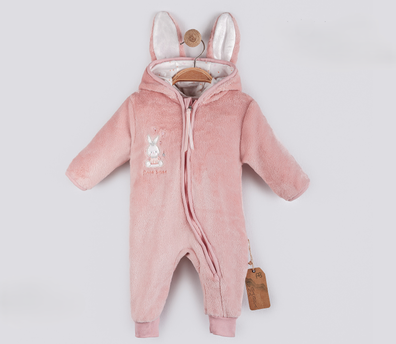 Pink Bunny-Ear Hooded Baby Overall